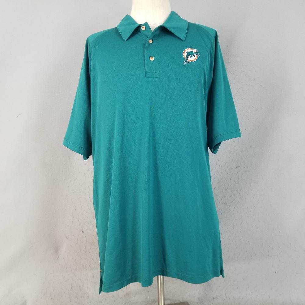 Reebok Polo‎ Shirt Mens XL Teal Miami Dolphins NFL PlayDry Performance Athletic